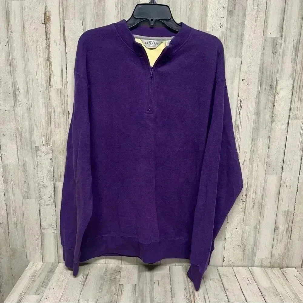 Orvis Sweater Mens XL Soft Purple 1/4 Zip Pima Cotton Pullover Knit Outdoor